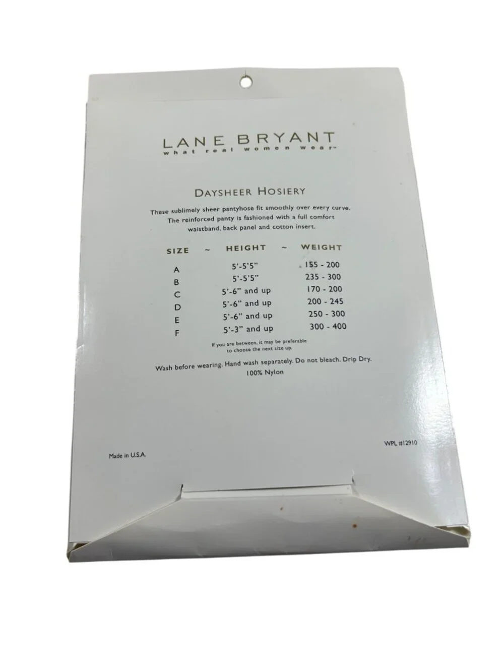 Vtg Lane Bryant Daysheer Invisible Reinforced Toe Off Black Sz C Pantyhose Hose